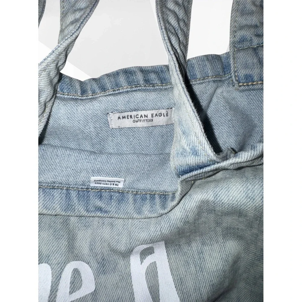 American Eagle Smiley Face Denim Tote Bag Have A Good Day Y2K Aesthetic Blue AE